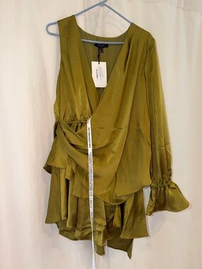 Olive Green Draped Satin Women’s Dress